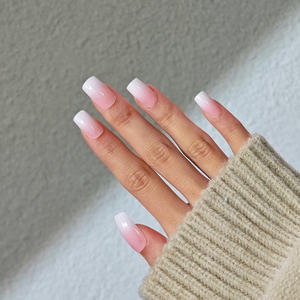 Diseño de patrón de degradado <span class=keywords><strong>Rosa</strong></span> cuadrado largo Último material artificial Venta al por mayor Nail Art Press on Nails - Product Image 1