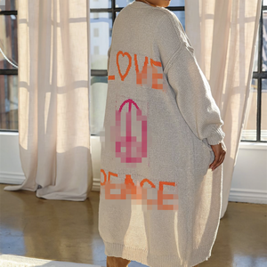 New Fashion Winter <strong>Warm</strong> Knitted Ladies Autumn Fall Casual Letter Design Long Sweater <strong>Cardigan</strong> <strong>Women'S</strong> Coats Jacket - Product Image 2