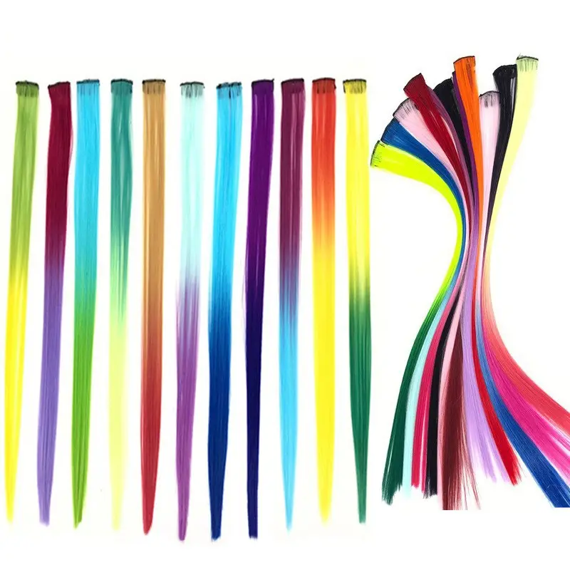 33 cores Straight Rainbow Clip Gradient Hair 20inch Sintético Colorido Cabelo Extensões Ombre Hairpiece Para Meninas