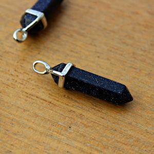 925 Sterling Silver Natural Blue Sandstone Jewelry Rose Quartz Blue Goldstone Hexagon Pendant <b>Necklace</b> - Product Image 2