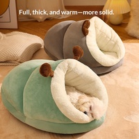 Nouvelle arrivée : Lit pour chien, chaleur hivernale, doublure en polaire et rembourrage en velours épais, niche semi-fermée pour chiots, chats et petits chiens