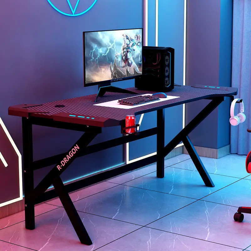 गेमिंग टेबल k आकार आधुनिक लकड़ी धातु समायोज्य रोशनी के नेतृत्व वाले आरजीबी पीसी गेम होम ऑफिस कंप्यूटर डेस्क गेमिंग के लिए