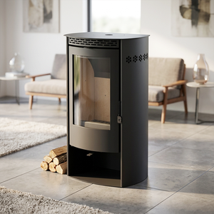 <span class=keywords><strong>Poêle</strong></span> <span class=keywords><strong>à</strong></span> <span class=keywords><strong>bois</strong></span> durable de style européen, finition noire mate, avec base de rangement pour bûches, pour salon - Product Image 3