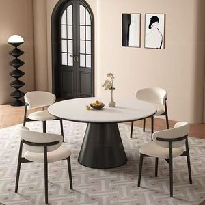 Bàn ăn tròn hiện đại phong cách Bắc Âu với chân đế đen, phù hợp với không gian đương đại, làm bằng gỗ, có thể lắp ráp, mở rộng và kéo dài - Product Image 2