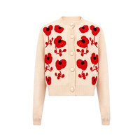 Cardigan en tricot brodé de fleurs luxueux et mignon personnalisé, vente en gros pour femmes, manches longues, designer, broderie 3D, pull pour femmes