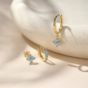 Juego de 3 Aretes de Plata de Ley 925 Chapados en Oro de 18K para Mujer, Diseño de Pétalo, Micro Pavé, Ópalo, Circonita Cúbica, Regalo de Joyería - Product Image 2