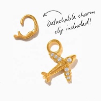 Pendentif de voyage en forme de valise d'avion et de passeport en acier inoxydable plaqué or 18 carats avec zircon, pour la création de bijoux DIY
