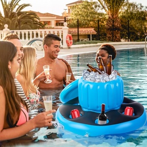 PVC Inflatable Floating Cooler 23.6*13.8 Inch with 6 Cup Holders and 2 Handles for Lake <b>Pool</b> Drink Floats <b>Pool</b> Party Beach Lake - Product Image 5