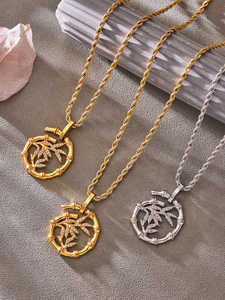 Trendiges Bambus-Zirkon-Anhänger-Halsketten- und Armband-<span class=keywords><strong>Set</strong></span> aus 316L Edelstahl, 18K PVD vergoldet, anlaufbeständig, für den täglichen Gebrauch, Großhandelslieferung - Product Image 2