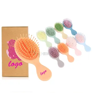 Custom Logo Pastel Colors Mini Small Round Plastic Detangle Hair Brush Detangling Comb Detangler Brush For Children