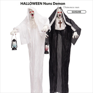 Linterna de mano de Halloween con diseño de caballo, demonio, monja, fantasma colgante, ojos brillantes, decoración colgante de ambiente de terror en blanco y negro - Product Image 1