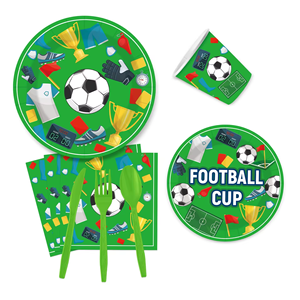 ชุดจาน ชาม แก้วกระดาษ ทิชชู่ ลายฟุตบอลสีเขียวขาว สำหรับงานวันเกิด - Product Image 4