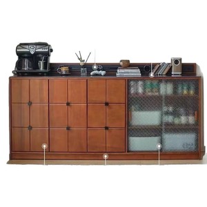 Aparador retro de madera maciza con puertas de vidrio y cajones para almacenamiento en la sala de estar - Product Image 5