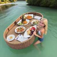 Plateau flottant en rotin pour piscine : ovale, multi-plats, imperméable pour les repas et les loisirs au bord de la piscine