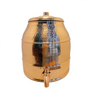 Dispensador de Agua de Cobre Puro Pulido a Espejo de Primera Calidad, Tanque de 8L, Matka Grabado Martillado, Dispensador de Agua Metálico Hermético con Grifo para Camper - Product Image 1