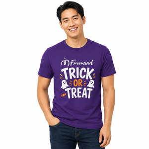 Camiseta gráfica Freemind Trick Or Treat Halloween, camiseta informal de algodón con cuello redondo y manga corta, color morado, unisex - Product Image 5