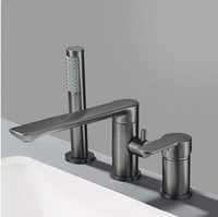 Robinet de baignoire eau chaude et froide en laiton, type split, trois trous, pour installation latérale, avec douchette de salle de bain, ensemble trois pièces, céramique, moderne