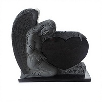 Monument commémoratif en granit noir en forme d'ange incliné, pierre naturelle pour extérieur, pierre tombale