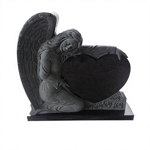 Leaning Angel Black Granite <b>Memorial</b> Monument-Outdoor Natural <b>Stone</b> Tombstone - Product Image 2