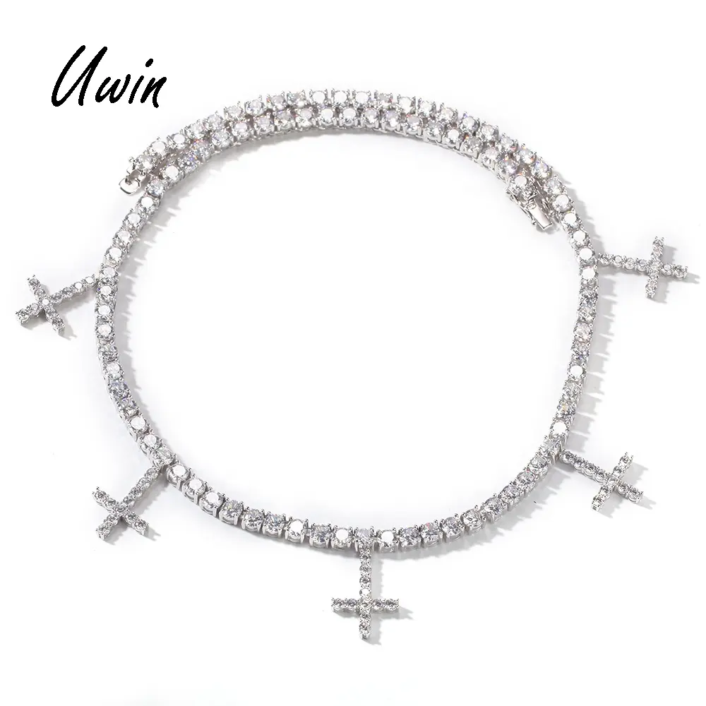Necklace Women Hiphop Stylish CZ Cross Pendant Tennis Chain Iced Out Crystals 1 Row Men Woman Necklaces