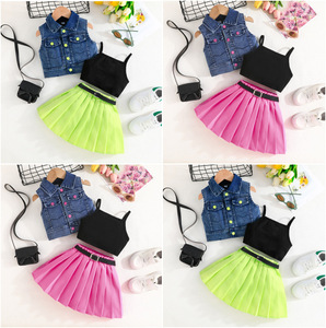 Tenues d'été pour fillettes, veste en <span class=keywords><strong>jean</strong></span>, <span class=keywords><strong>jupe</strong></span> plissée pour filles de 3 à 8 ans, ensembles de vêtements pour petites filles, vêtements pour enfants, vente en gros de vêtements pour bébés - Product Image 3