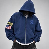 Fabricantes de Ropa Personalizada, Sudadera Corta con Capucha de Felpa Francesa Gruesa, Estampado DTG, Lavado Ácido Vintage, Bordado