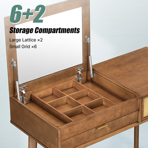 Classic Wood <b>Makeup</b> Vanity Set 43.3 In With Flip Top Mirror And Stool Dressing <b>Table</b> Three Drawers Storage Brown - Product Image 4
