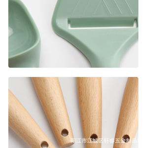 Juego de utensilios de cocina Xuanrui de 8 piezas, de acero inoxidable con mangos de madera de haya, aptos para lavavajillas, para uso doméstico. - Product Image 3
