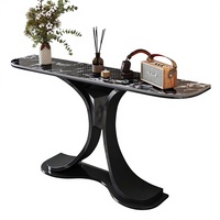 Table d'entrée en acier inoxydable et pierre de quartz, style art moderne de luxe léger, console de couloir, meuble de fin de couloir, meuble de présentation mural