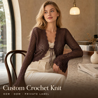 Cardigan en crochet personnalisé OEM ODM pour femme, à manches longues cloche, coupe courte, idéal pour le quotidien, les trajets, le bureau et les superpositions