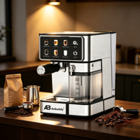 Cafetera Espresso de Doble Caldera Anbolife, 2650W, 20 Bares, Pantalla Táctil, Tanque de Leche de 500ml, Comercial, Doméstica, Hotel, Francesa