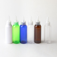 Botol wadah minyak untuk rambut 60ml Amber bening putih biru bulat plastik Pet tutup putar atas aplikator Mini