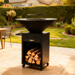 Parrilla de Carbón de Hierro Fundido Moderna Gnee Garden con Carro de Almacenamiento de Leña, Acabado Mate, Chimenea para Exteriores - Product Image 2