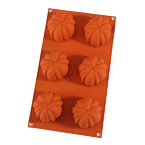 Pumpkin-Shaped Silicone <b>Mold</b> 6 Cavities For Baking <b>Cake</b> Dessert <b>Molds</b> Orange Color - Product Image 1