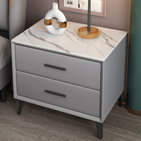 Table de chevet moderne de luxe avec plateau en marbre, en bois blanc et gris, avec 2 tiroirs, en cuir, pour chambre à coucher, hôtel, design multifonctionnel