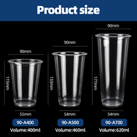 Gobelets en plastique transparent PP jetables personnalisés pour thé à bulles, fond plat, pour café glacé et boissons froides