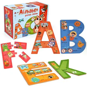 Quebra-cabeças de alfabeto de madeira para crianças de 3 a 5 anos, brinquedo pré-escolar montessori ABC para meninos e meninas, aprendizagem com palavras e letras