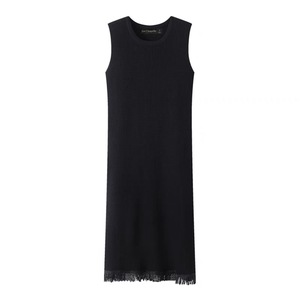 Vestido de Punto a Rayas <span class=keywords><strong>La</strong></span> <span class=keywords><strong>Chapelle</strong></span>, Sin Mangas, Cuello Redondo, Corte Holgado, Vestido Suéter para Mujer, Falda Larga, Tejido Fino y Transpirable - Product Image 3