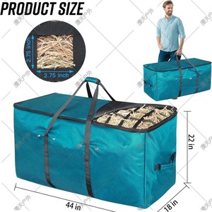 Bolsa de almacenamiento de heno para caballos, 44x18x22 pulgadas, bolsa de alimentación ecuestre para exteriores con cremallera de gran capacidad y asa para uso en granjas ecuestres - Product Image 1