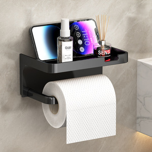 Portarotolo da Parete Senza Foratura con Mensola Porta Telefono, Organizzatore per Carta Igienica Antiruggine per Bagno - Product Image 5