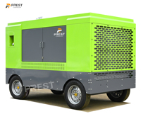 Compresseur d'air à vis lubrifié à moteur diesel CUMMINS portable avec compression à deux étages, refroidissement à l'huile pour le forage DTH et de puits
