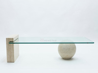Table basse en verre moderne minimaliste Table basse en verre à base de pierre de travertin pour salon nouveauté boule ronde