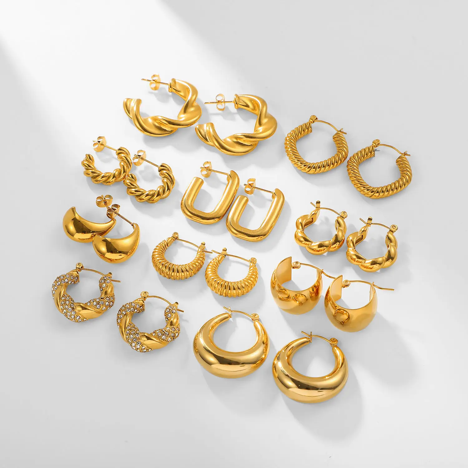 Stainless Steel Chunky Hoop Earrings Jewelry For Women 18K Gold Plated Huggie Chunky Statement Earrings