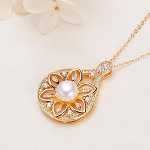 Collar de Perlas Redondas de Agua Dulce de 9 mm de Zhuji Pearl Wholesale, Colgante de Perlas con Cadena de Cobre Chapado en Oro y Circonita, Collares Finos con Colgante - Product Image 1