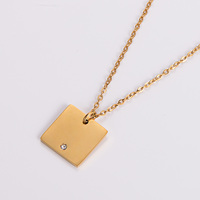 Bijoux personnalisés plaques en acier inoxydable zircon blanc carré pendentif collier pierre précieuse pour la gravure au laser