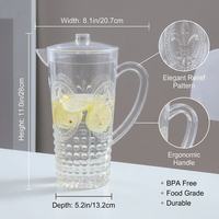 Pichet à eau en plastique avec poignée robuste, sans BPA, carafe incassable avec couvercle, pichet en plastique pour jus, boissons et thé glacé