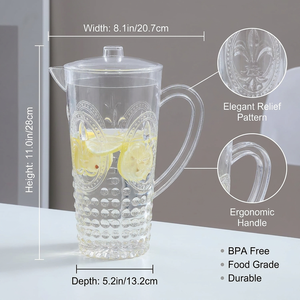 Pichet à eau en plastique avec poignée robuste, sans BPA, carafe incassable avec couvercle, pichet en plastique pour jus, boissons et thé glacé - Product Image 2