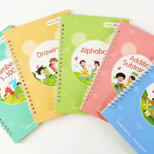 5 Sets Alphabet Gambar Math Number Reusable Tulisan Tangan Kaligrafi Sihir Latihan Copybook untuk Anak-anak