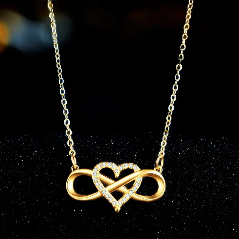 Avrupa ve amerikan kadın altın kalp şekilli şanslı 8 elmas kolye takı