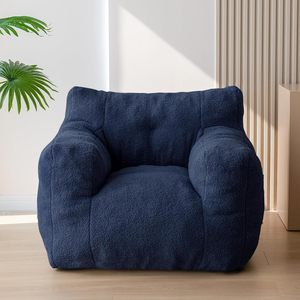 PIOEN Sherpa <strong>Bean</strong> <strong>Bag</strong> Chair <strong>Boucle</strong> Tufted Accent Sofa for Adults and Kids Pocket Reading Stuffed Filler for Living Room, Navy - Product Image 1